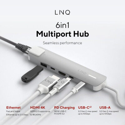 Hub USB Linq Byelements LQ49061 Bianco Grigio