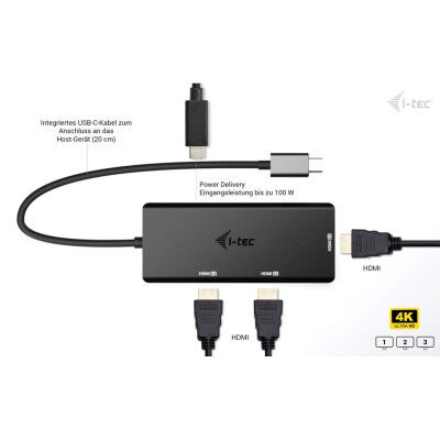 Hub USB i-Tec C31TRIPLE4KHDMIPD Nero