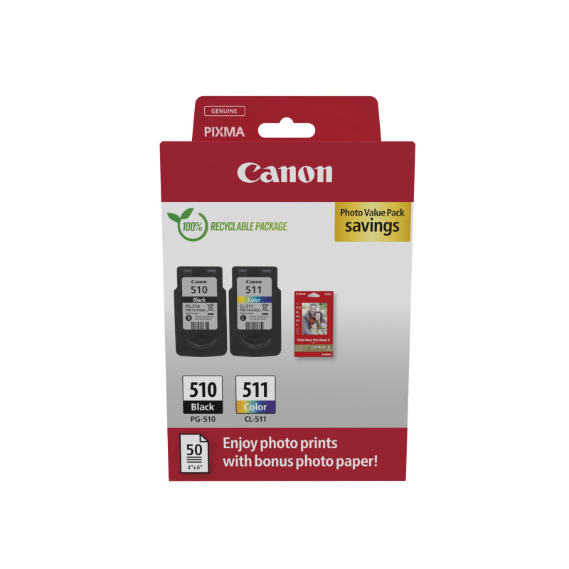 Canon PG-510/CL-511 CMYK + Photo Paper Multipack 2pcs Original Cartridge 220 Pages
