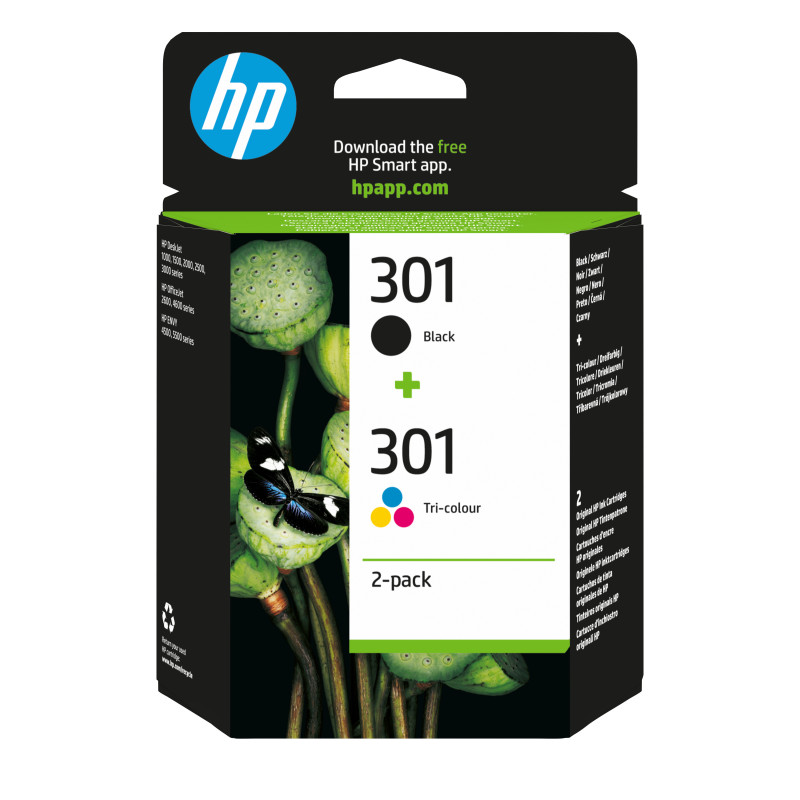 HP 301 2-Pack Original Ink Cartridges Black/Tri-Color CMYK 170 Pages