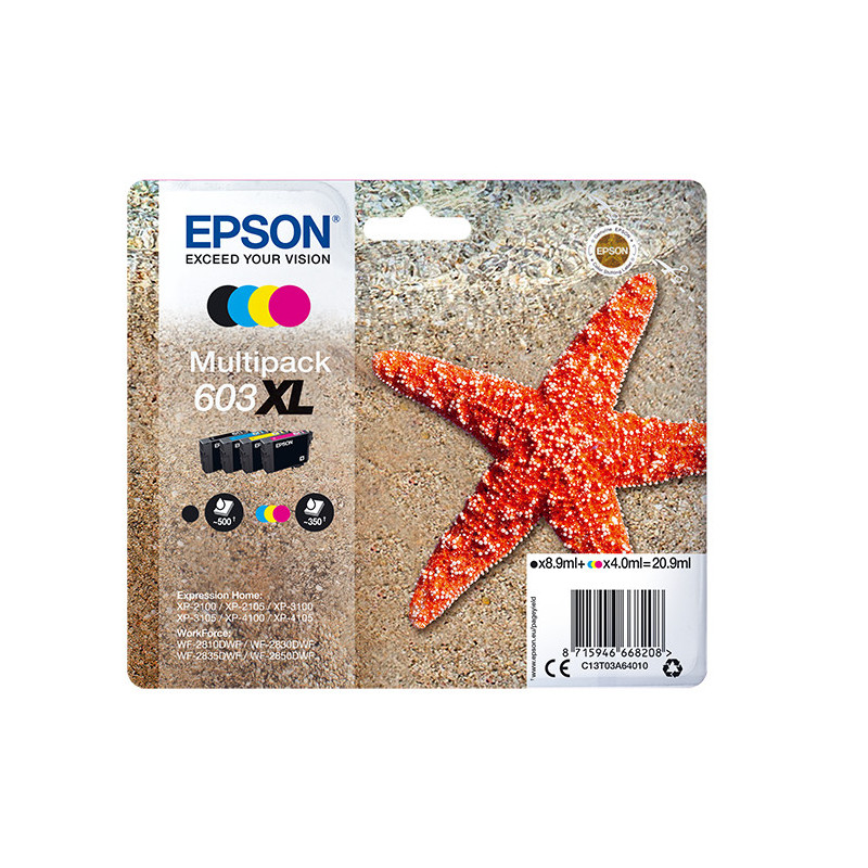 Epson 603XL Starfish C13T03A64010 Multipack 4 Colors XL 350-500 Pages