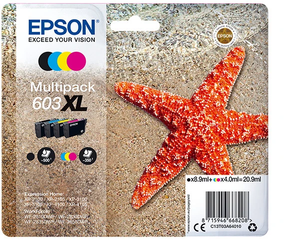 EPSON CART INK 603 XL MULTI PACK, NERO, GIALLO, CIANO, MAGENTA, SERIE STELLA MARINA - immagine prodotto