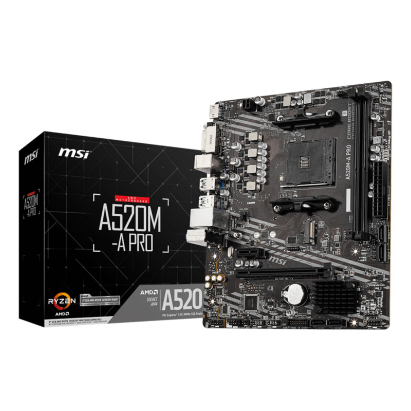 MSI A520M-A PRO Motherboard AMD A520 Socket AM4 Micro ATX DDR4