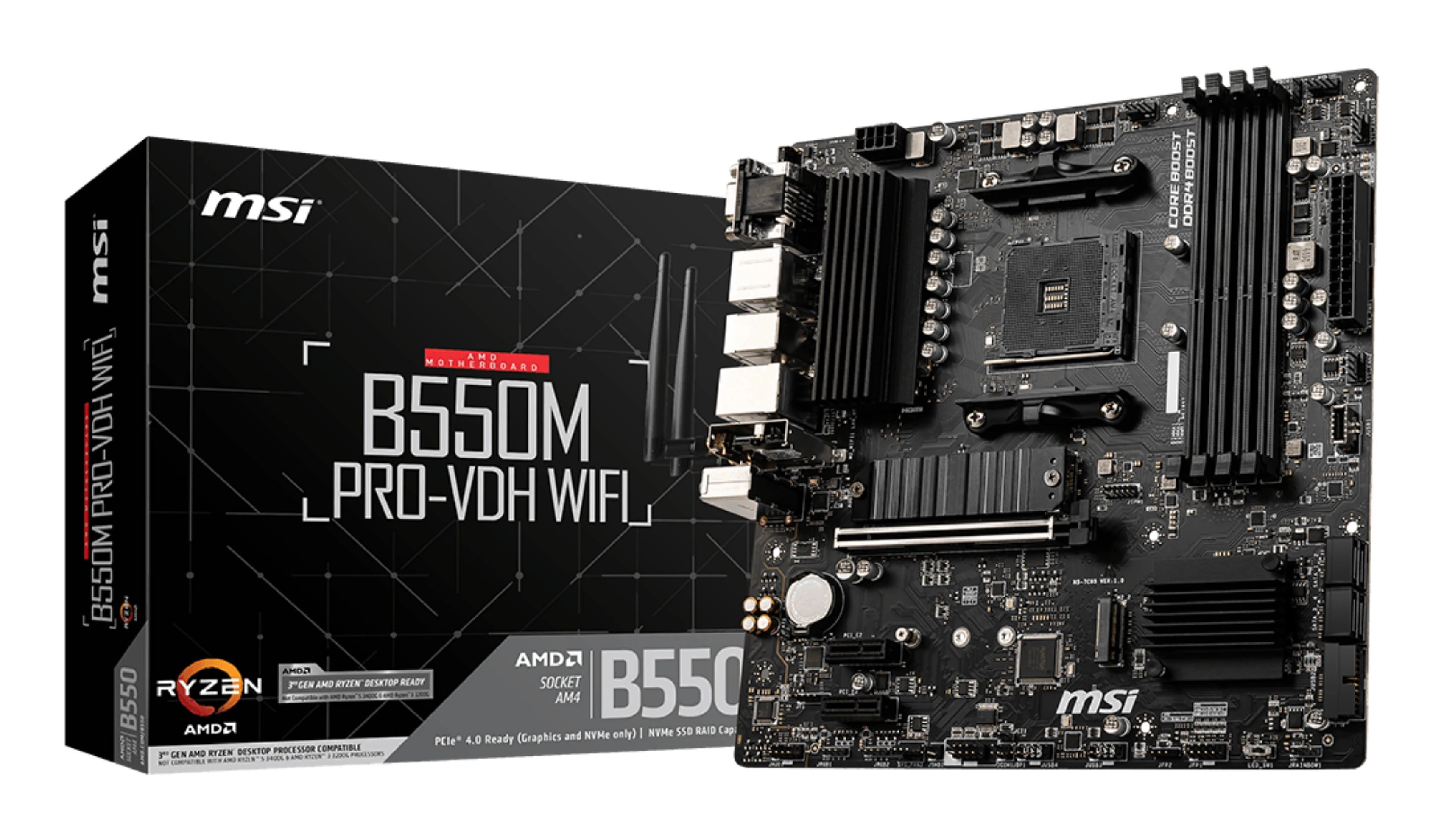 MB MSI B550M PRO-VDH WIFI AM4 RYZ50 004D4 4S3 2M.2 U3.2 GBL V/H/DP RAID - immagine prodotto