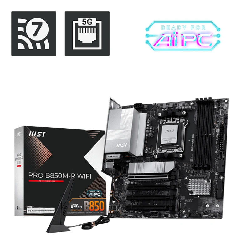 MSI MB B850M-P WIFI,B850,AM5,4DDR5,1PCI-Ex16,3PCI-Ex1,3M.2,4SATA3,3USB10G(1A+2C),6USB5G(6A) - immagine prodotto